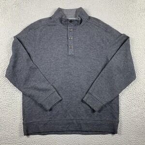 Tommy Bahama Sweater Mens Large Heather Grey Snap Collar Mock Neck Pullover